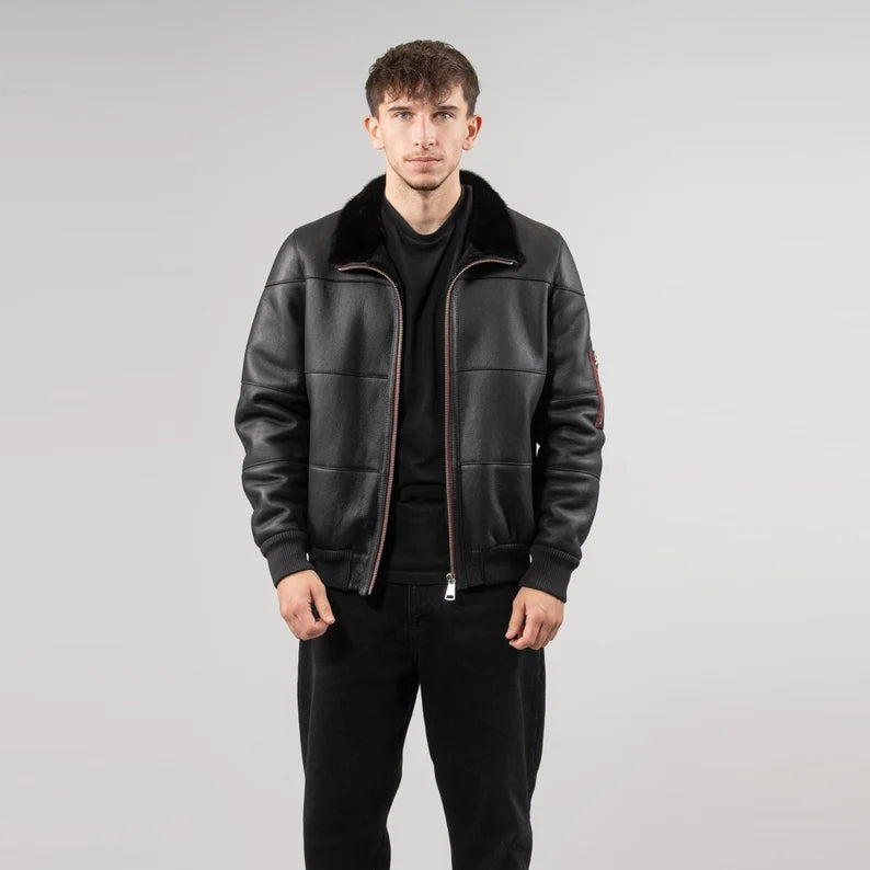 Blackridge Shearling Leather Jacket for Men | Fur Collar Edition