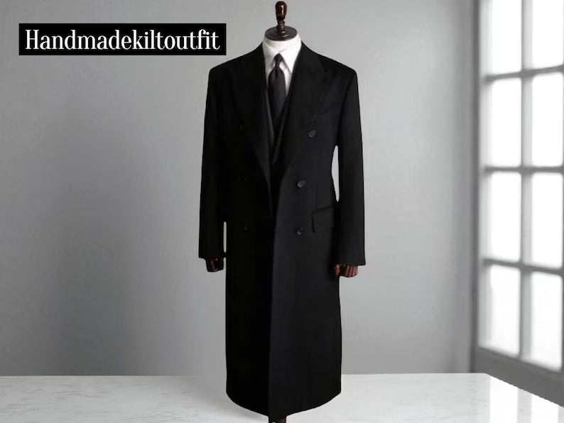 The London Classic — Men’s Long Black Wool Winter Coat